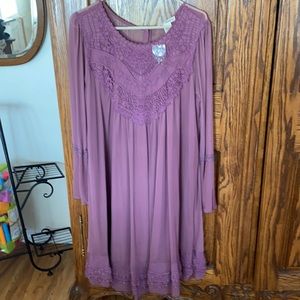 Lace and chiffon dress, bell sleeves.  Dark mauve.  Not purple. Never worn